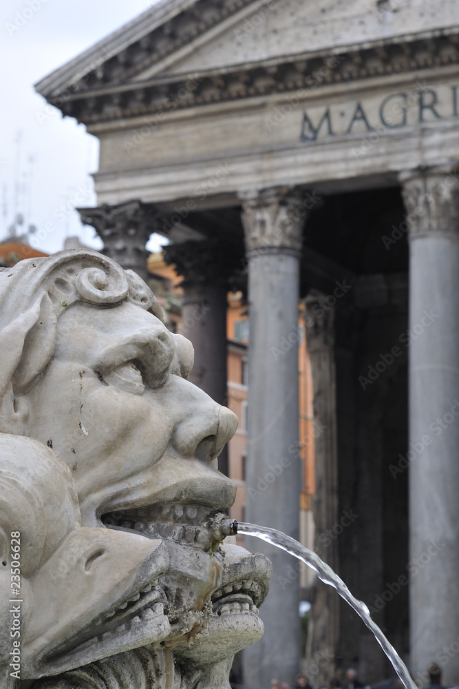gargoyles on the fountain of Piazza della Rotonda Rome