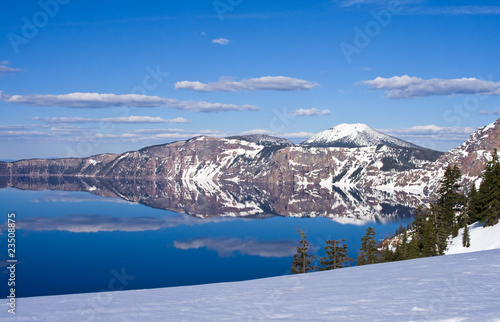 Crater lake with snow