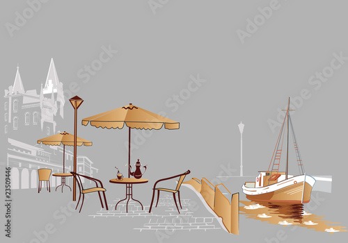 Street cafe at the sea