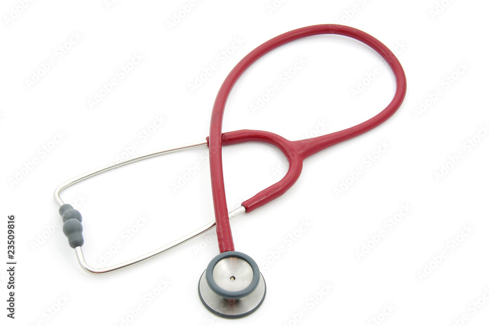 red stethoscope over white background red stethoscope over white background