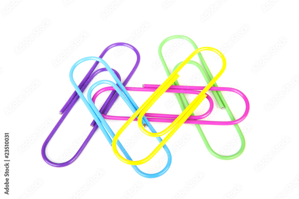 Colorful paperclips over white background Colorful paperclips over white background