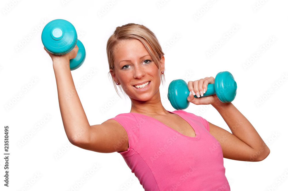 Mädchen beim Sport mit Hanteln Mädchen beim Sport mit Hanteln