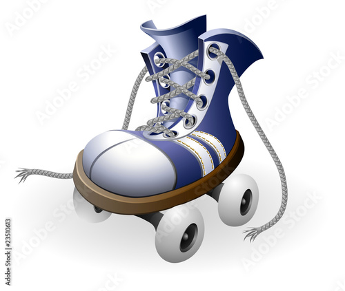 blue roller skates with untied lace