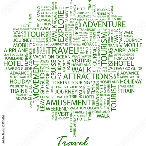 TRAVEL. Word cloud concept illustration.