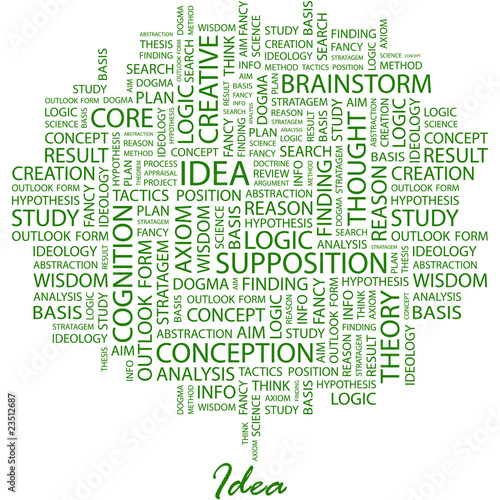 IDEA. Word cloud concept illustration.