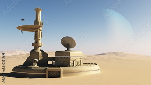 Foto Futuristic Sci-Fi desert outpost building