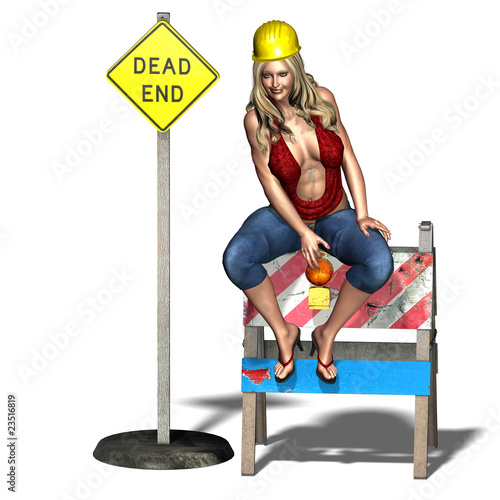 young and sexy woman as a road worker. 3D rendering with clippin photo