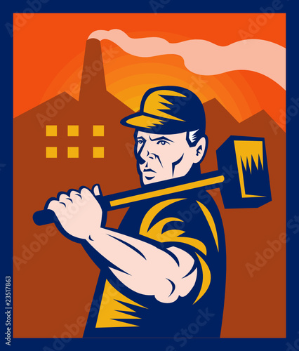 factory worker with sledgehammer