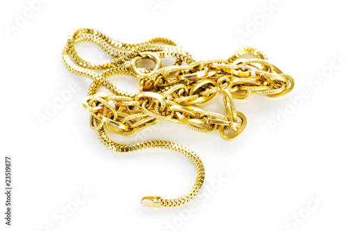 Golden chain isolated on the white background