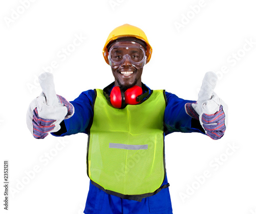 african industrial worker thumbs up