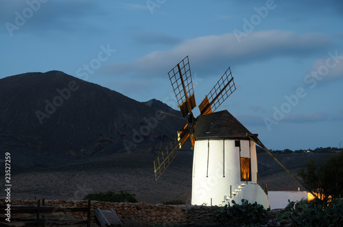 Traditional windmill at night. Canary Island Fuerteventura