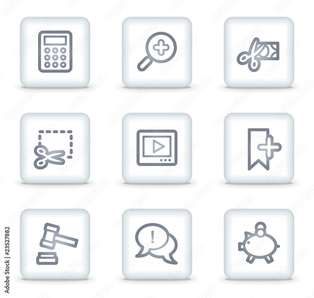 Shopping web icons set 3, white square buttons Shopping web icons set 3, white square buttons