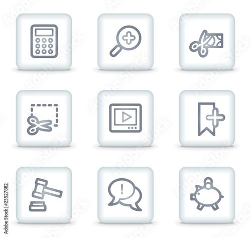 Shopping web icons set 3, white square buttons