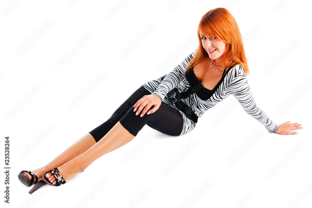 Fototapeta premium Beautiful girl lie on floor