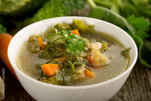 cup with vegetables soup - tazza di minestrone