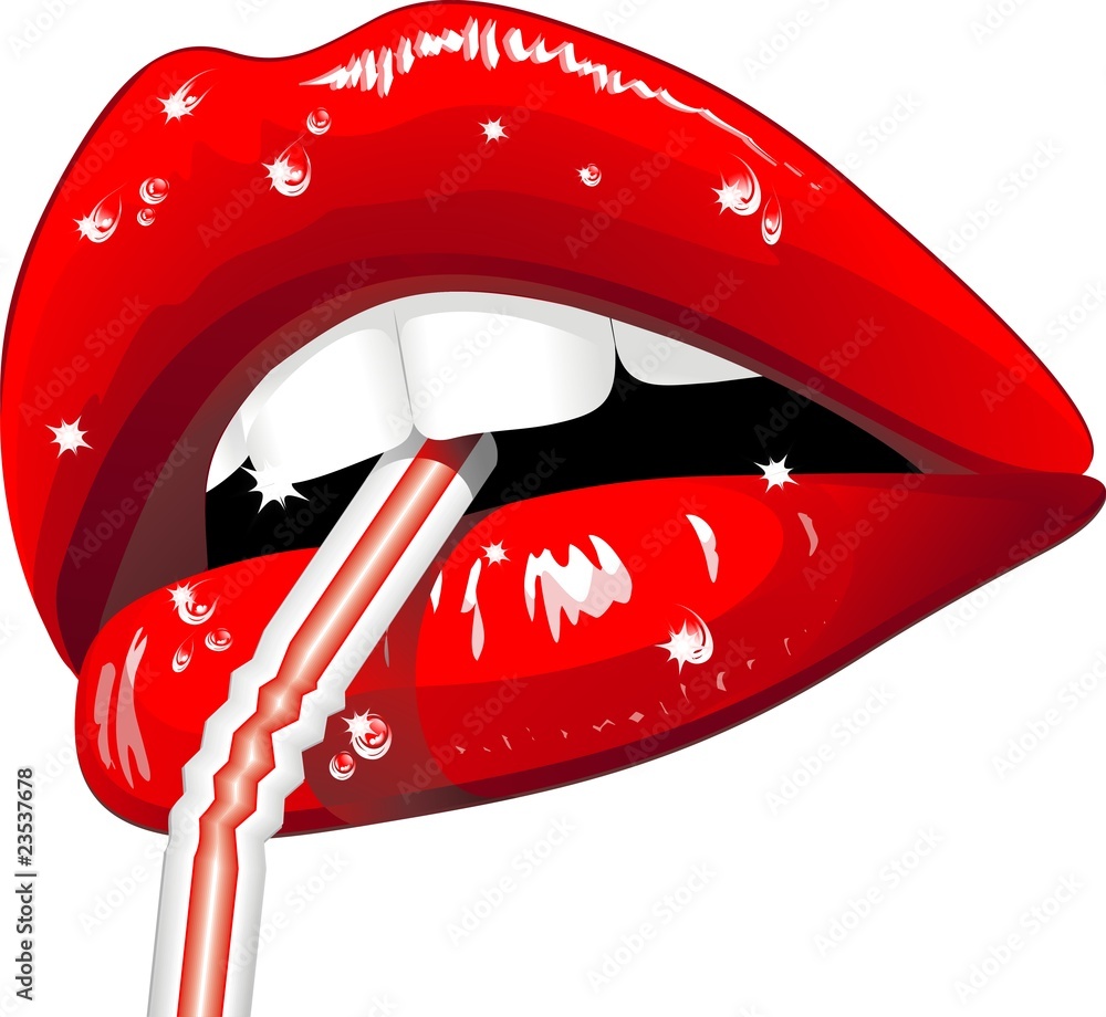 Vettoriale Stock Labbra Sensuali con BibitaWet Sensual Lips drinking
