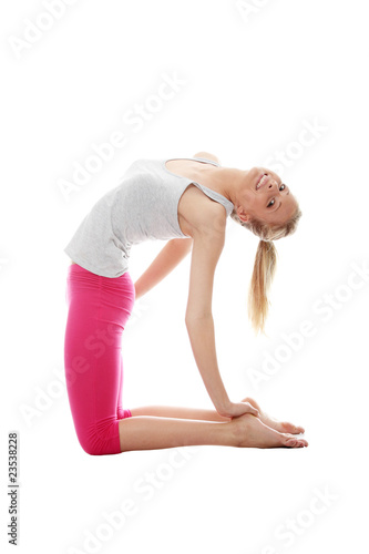 Young woman makes exercise