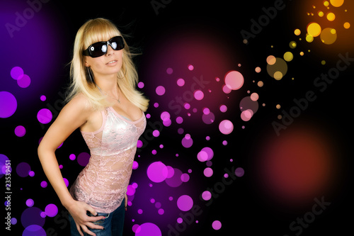 blonde girl with discolights