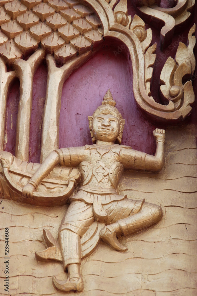 art carving on window of Wat Nong Don, Borabue, Mahasarakam