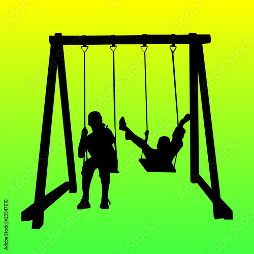 children swinging vector illustration