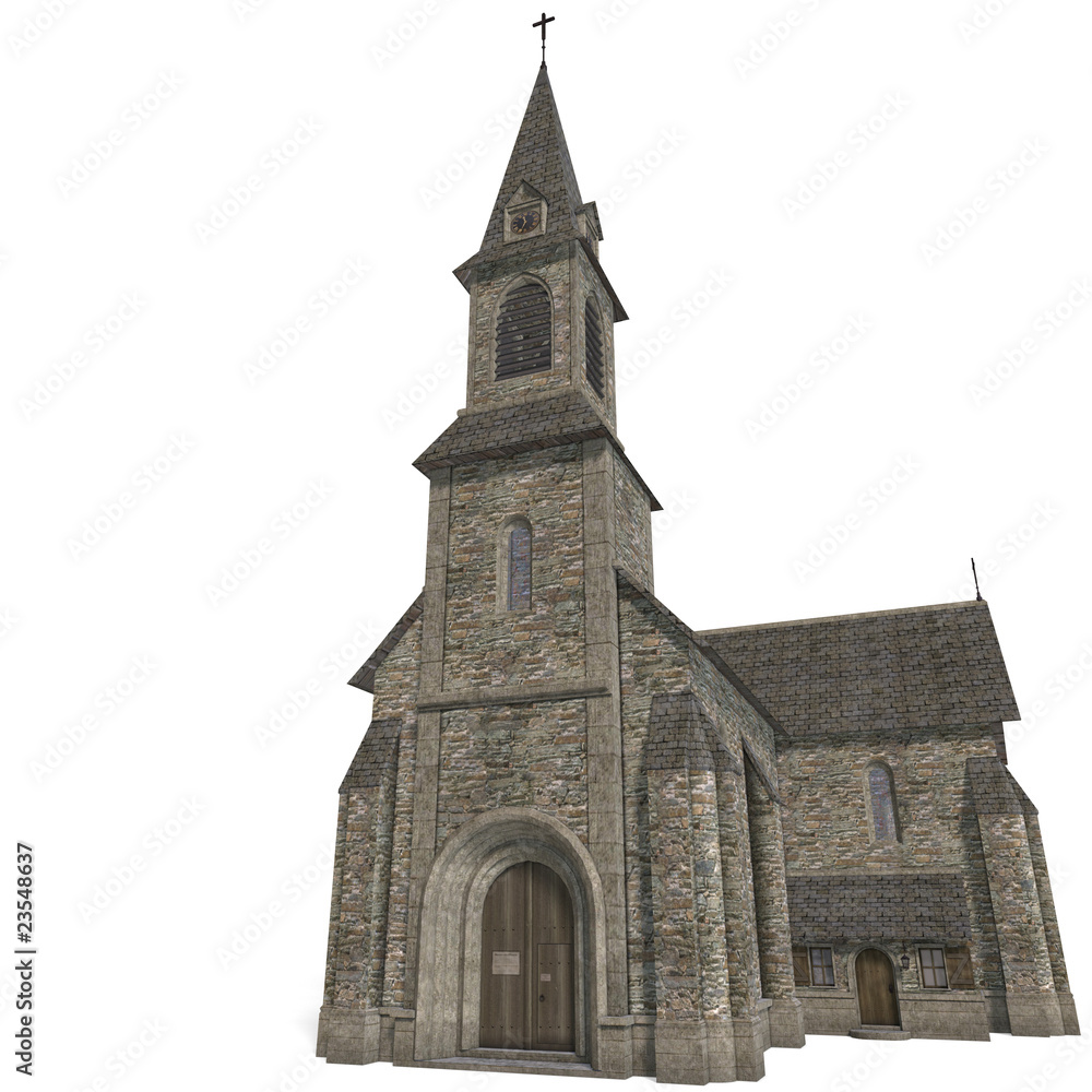 Fototapeta premium City Building Church. 3D rendering with clipping path and shadow