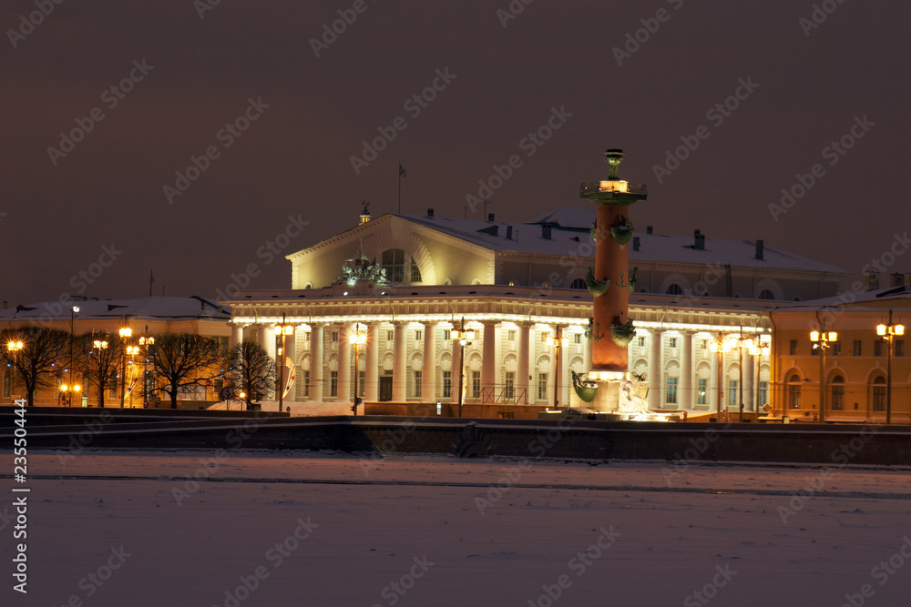 Russia,St.-Petersburg. Arrow of Vasilevsky island at night