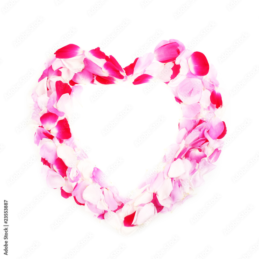heart from rose petals isolated