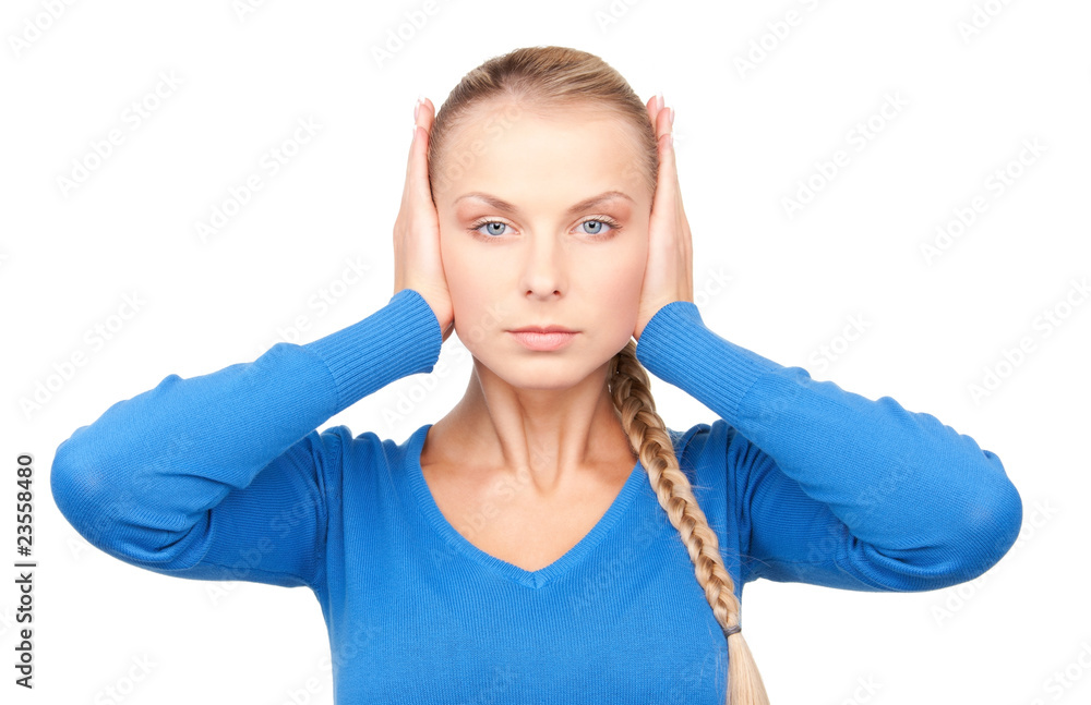 Fototapeta premium woman with hands on ears