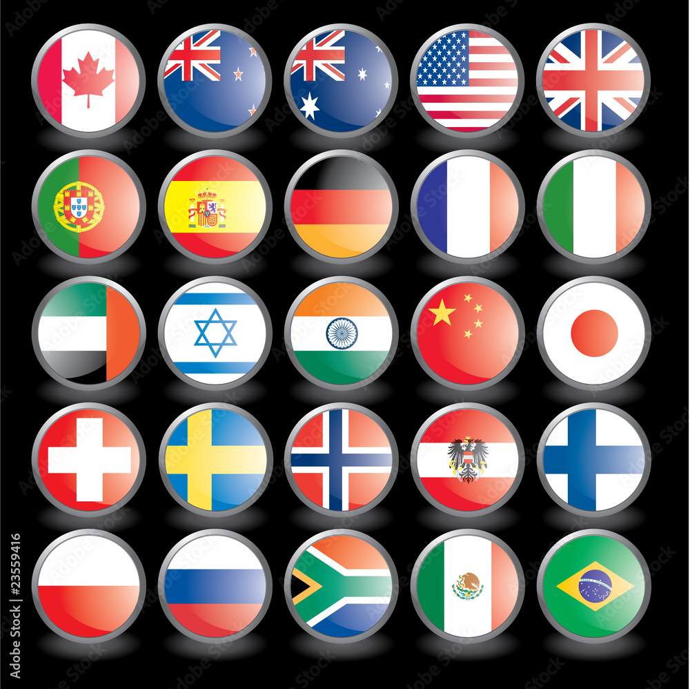 Web buttons with flags on black background. eps 10. Web buttons with flags on black background. eps 10.