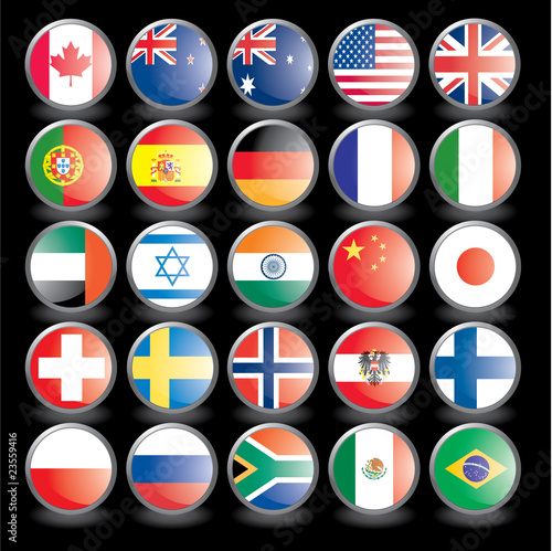 Web buttons with flags on black background. eps 10.