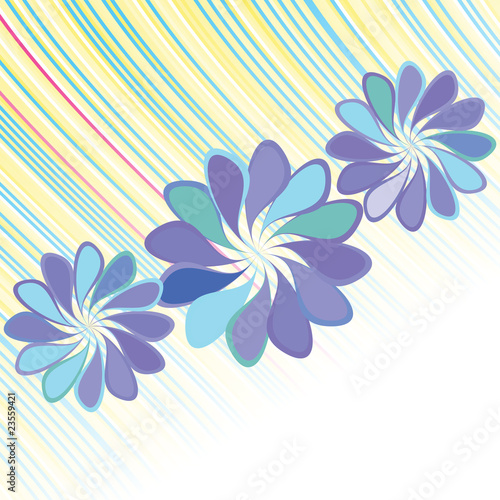 Eco background with green and yellow strips and flowers