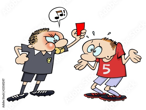 A referee showing a soccer player a red card