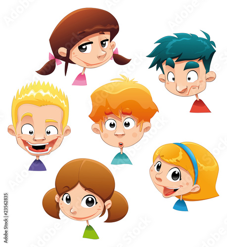 Set of different character expressions. Vector illustration.