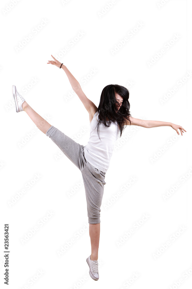 Girl jumping isolated on white background . Girl jumping isolated on white background .