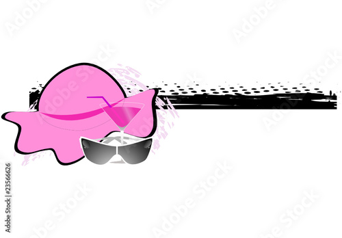 Grunge a banner with a hat, a cocktail and sun glasses