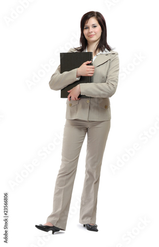 young brunette businesswoman with a map
