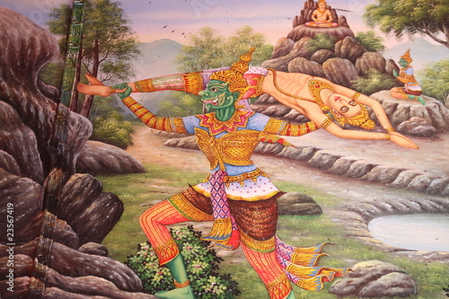 art painting on wall, Wat Huanathai,  Borabue, Mahasarakam