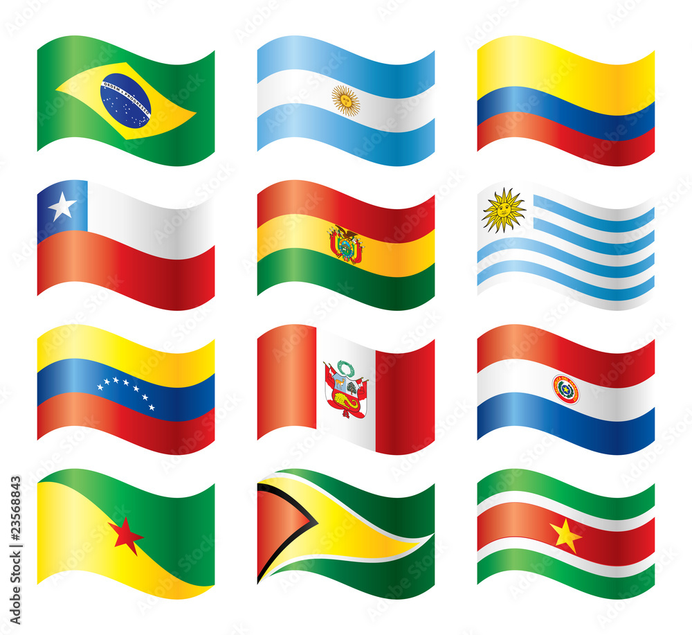 Wavy flags set - South America Wavy flags set - South America