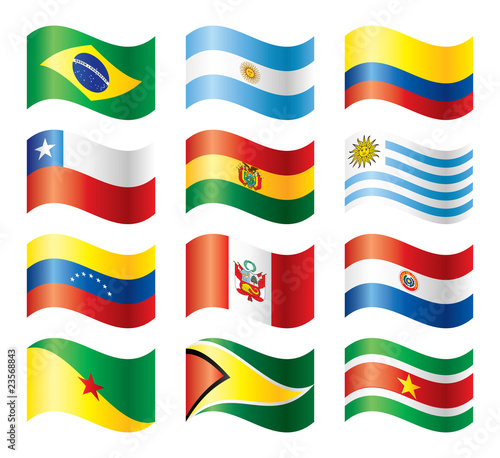 Wavy flags set - South America
