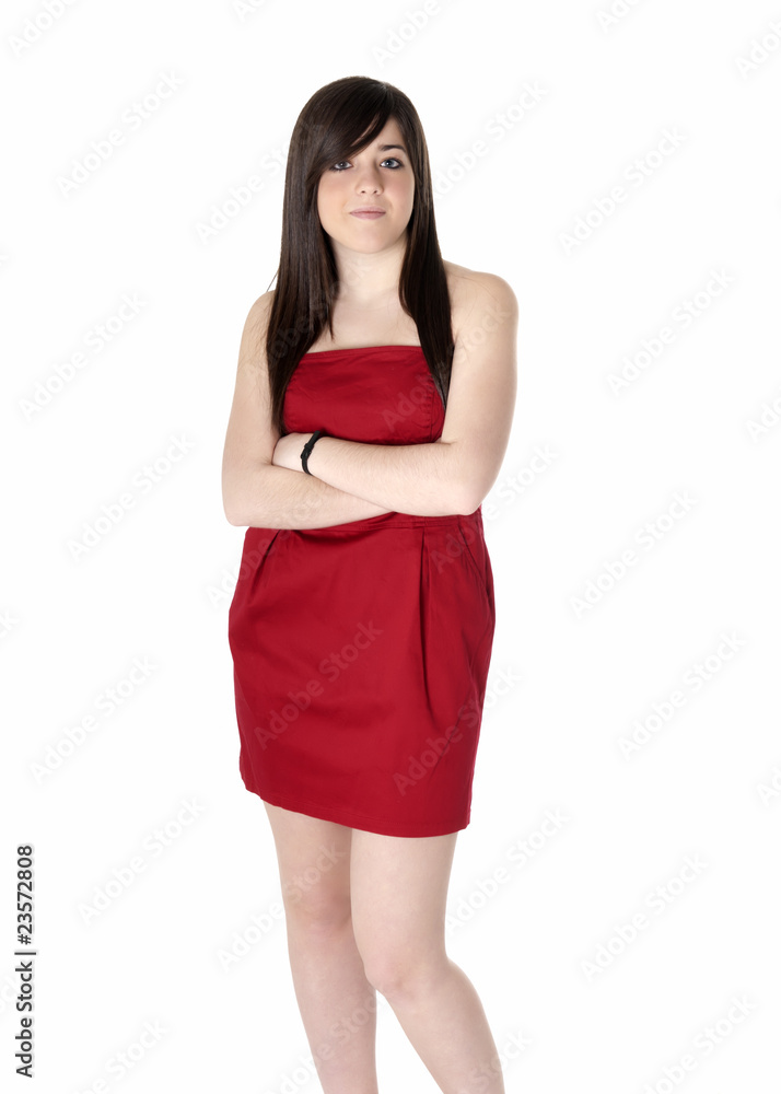 Young woman beautiful with red dress isolated on white. Young woman beautiful with red dress isolated on white.