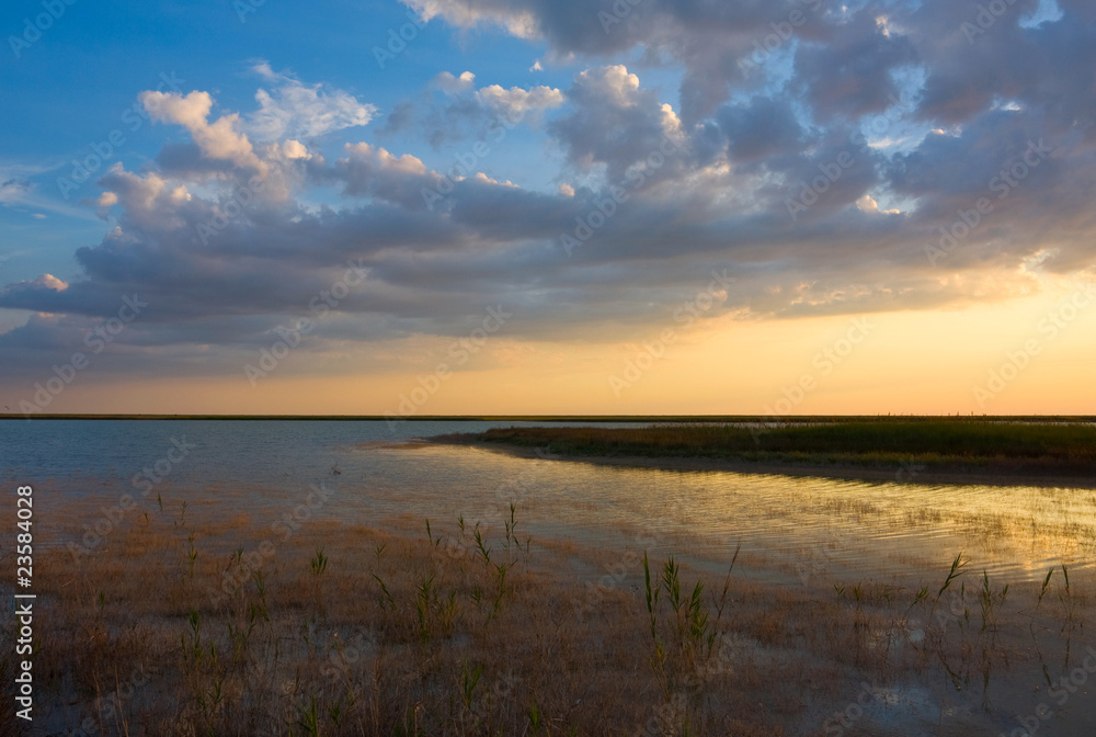 Evening scene on lake