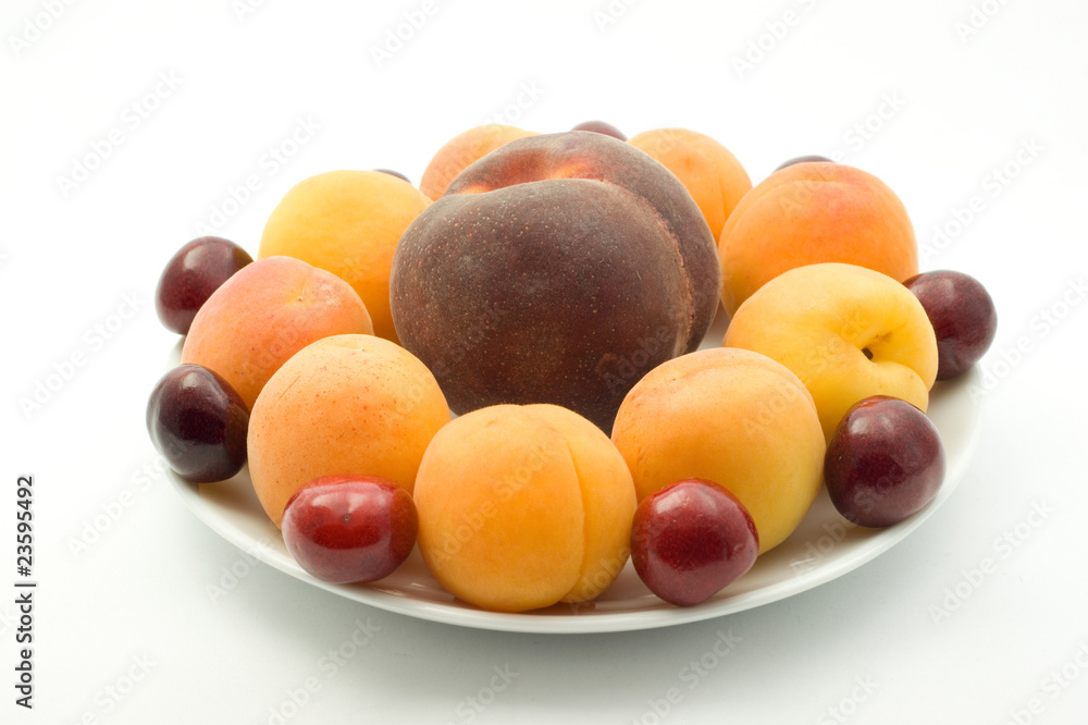 Apricots, peach and cherries