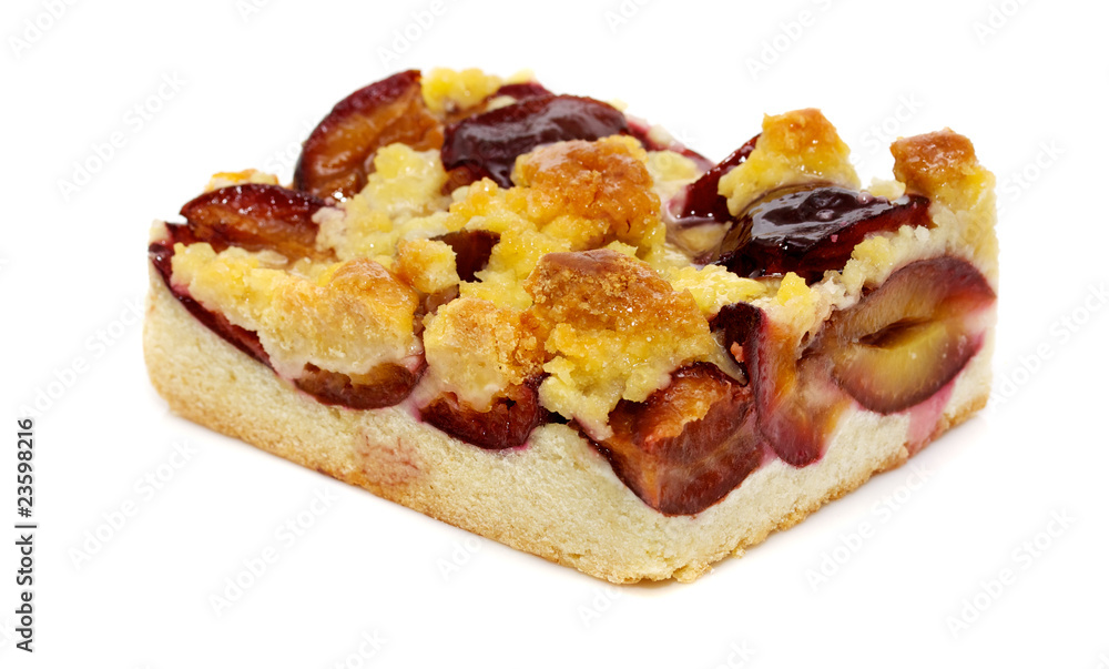 Fresh baked plum cake with pwdered sugar Fresh baked plum cake with pwdered sugar