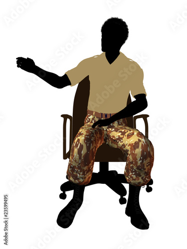 African American Soldier Sitting In An Office Chair Illustration Silhouette photo