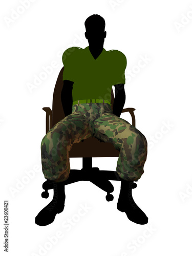 Male Soldier Sitting On An Office Chair Illustration Silhouette photo