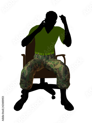 Male Soldier Sitting On An Office Chair Illustration Silhouette photo