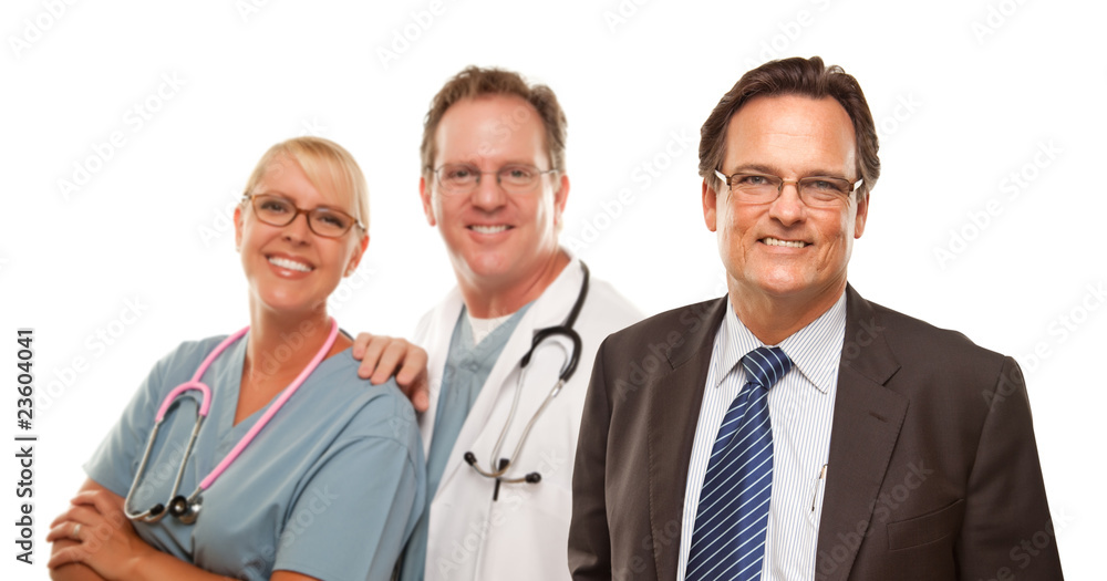 Smiling Businessman with Male and Doctor and Nurse Smiling Businessman with Male and Doctor and Nurse