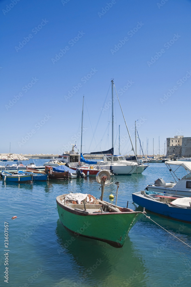 Boats moored in Giovinazzo port. Apulia.