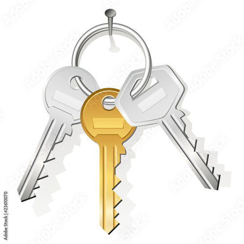 Bunch of three keys hanging on a nail