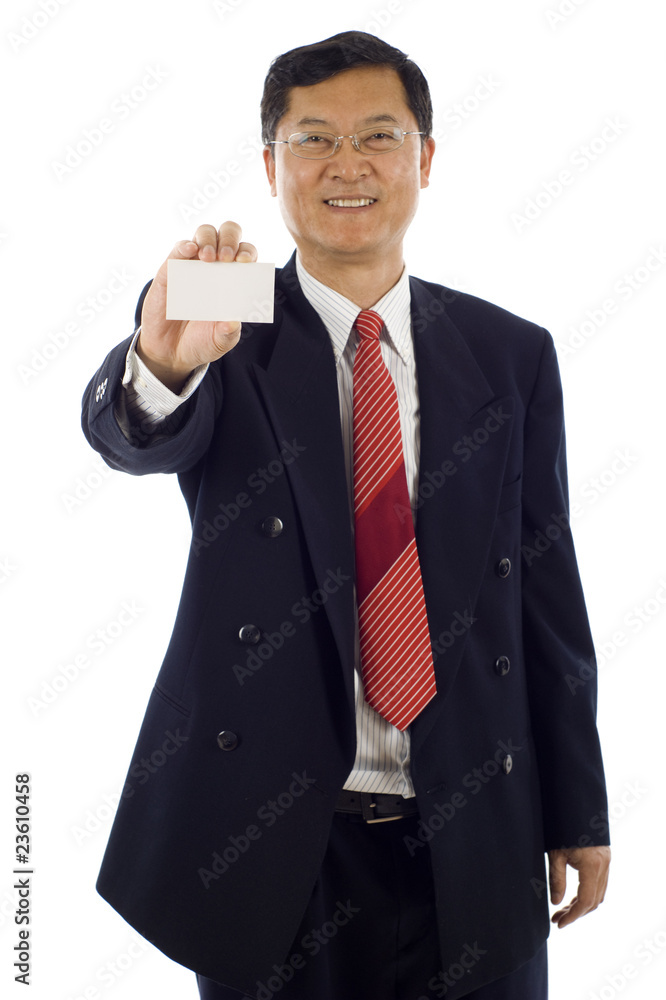senior Asian businessman dispalying his business card senior Asian businessman dispalying his business card